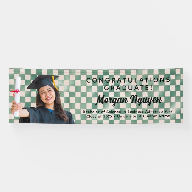 Green Check Custom Photo Congratulations Graduate Banner (Horizontal)