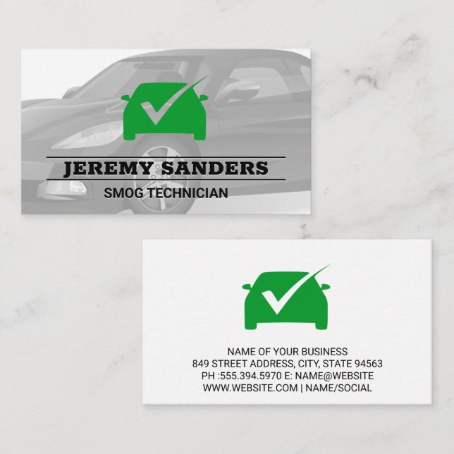 Green Check Mark | Auto Services | Car Business Card (Front/Back)
