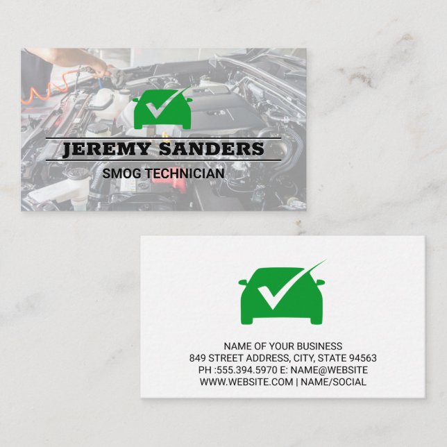 Green Check Mark | Auto Services | Engine Bay Business Card (Front/Back)