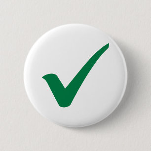 Green check mark pinback button