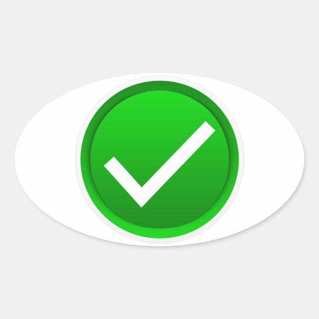 Green Check Mark Symbol Oval Sticker (Front)