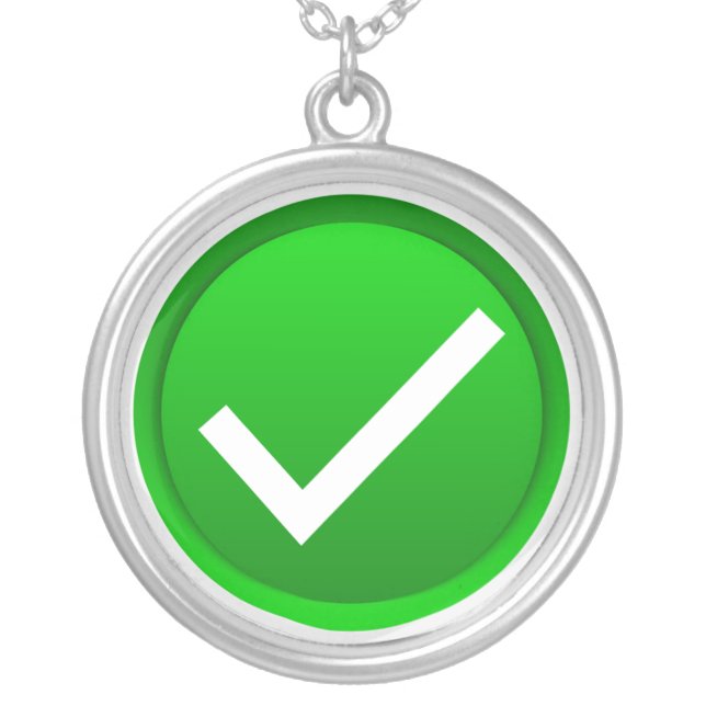 Green Check Mark Symbol Silver Plated Necklace (Front)