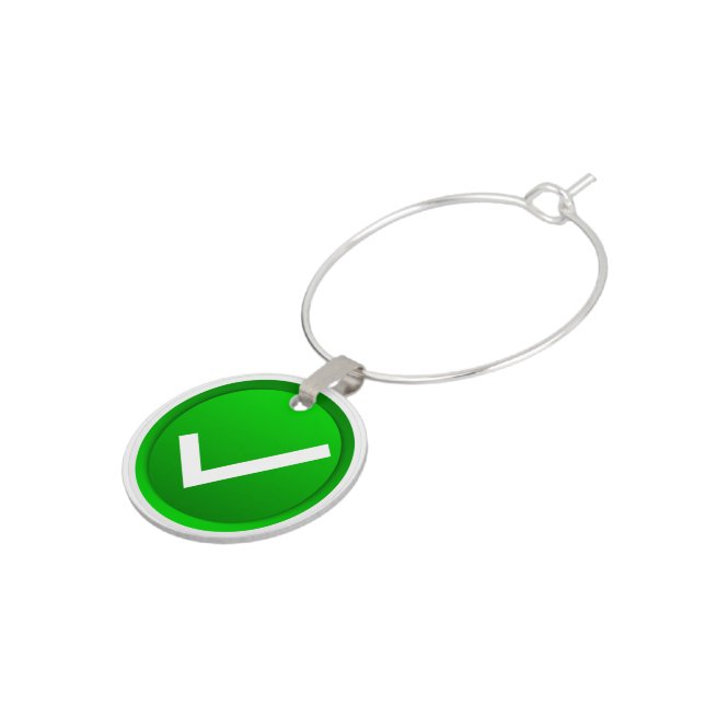 Green Check Mark Symbol Wine Glass Charm (Side)
