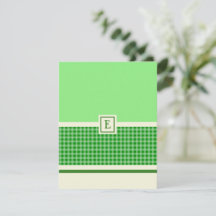 Green Check Monogram Note Card