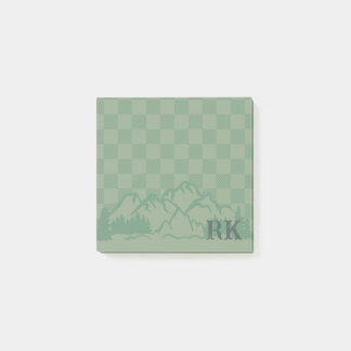 Green Check Pattern Rustic Mountains Monogram Post-it Notes