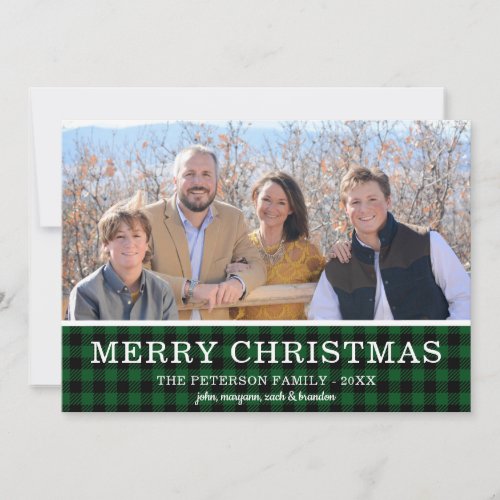 Green Check Plaid Photo Holiday Card