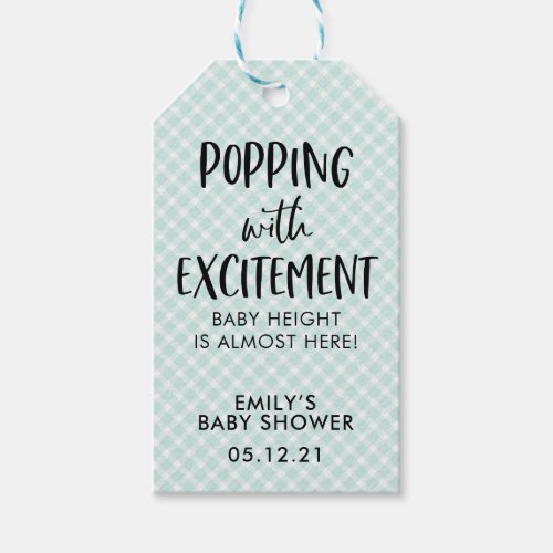 Green Check Popcorn Favor Tags Boy Baby Shower Gift Tags