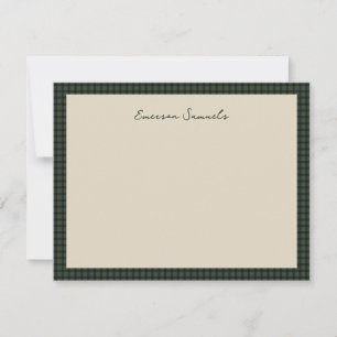 Green checked frame simple classic personalized note card