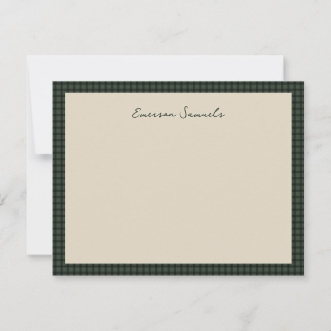Green checked frame simple classic personalized note card (Front)