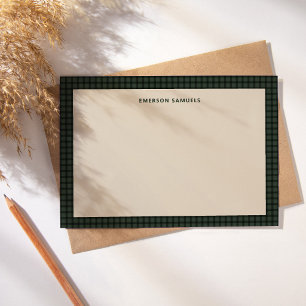 Green checked frame simple classic personalized note card