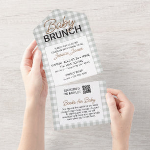 Green Checker Baby Brunch Invite with Book Card