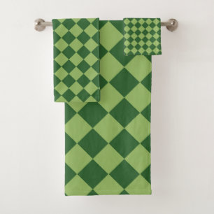 Green Checker Diamond Pattern Bath Towel Set