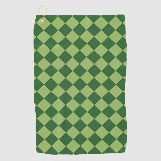 Green Checker Diamond Pattern Golf Towel (Front)