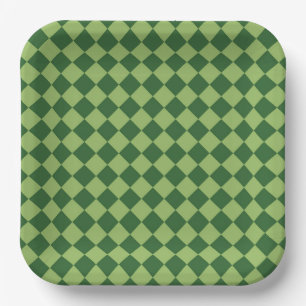 Green Checker Diamond Pattern Paper Plates