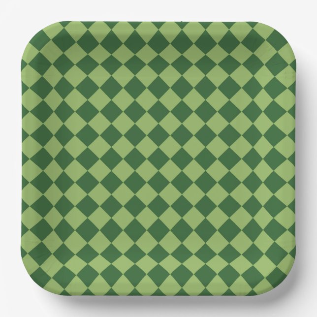 Green Checker Diamond Pattern Paper Plates (Front)