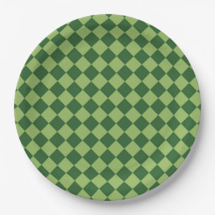 Green Checker Diamond Pattern Paper Plates