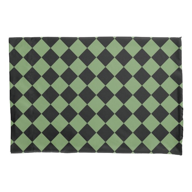 Green Checker Diamond Pattern Pillow Case (Front-Left)
