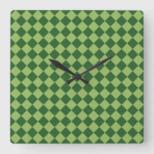 Green Checker Diamond Pattern Square Wall Clock