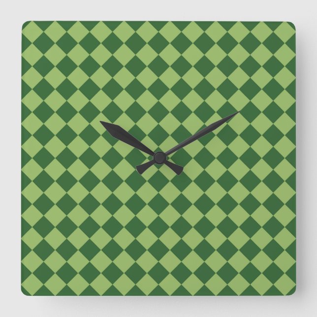 Green Checker Diamond Pattern Square Wall Clock (Front)