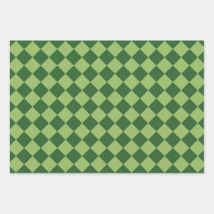 Green Checker Diamond Pattern Wrapping Paper Sheets