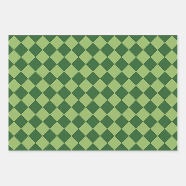 Green Checker Diamond Pattern Wrapping Paper Sheets (Front)