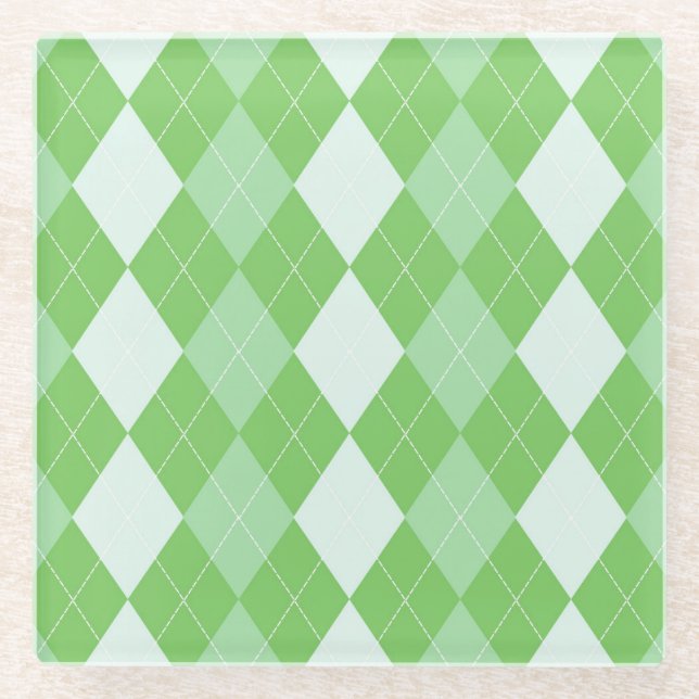 Green Checker Pattern Glass Coaster (Front)
