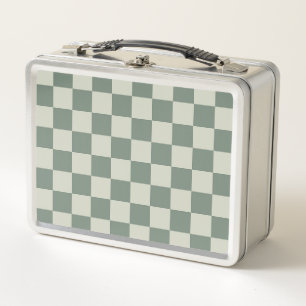 Green Checkerboard Metal Lunch Box