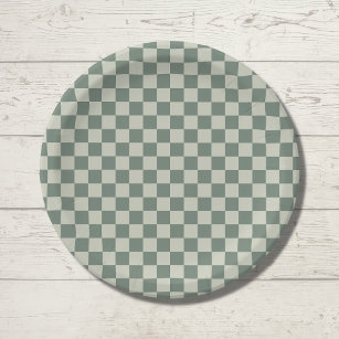Green Checkerboard Paper Plates