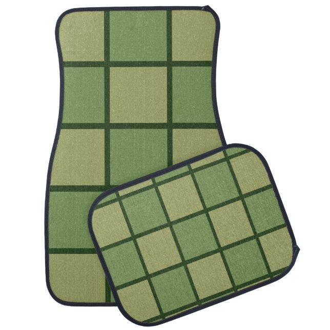 Green Checkerboard Pattern Car Floor Mat (Set)