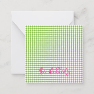 Green Checkerboard Pink NAME Chic Preppy Fun Note Card