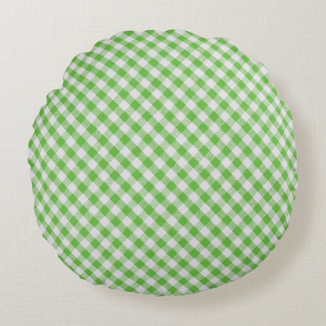 Green checkered fabric closeup , tablecloth textur round pillow (Front)