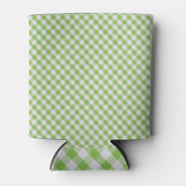 Green checkered fabric: closeup texture. can cooler (Front)
