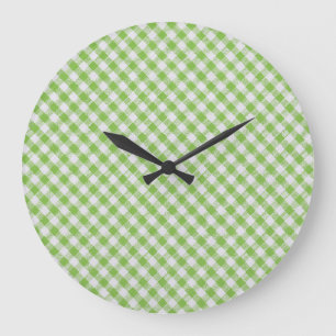 Green checkered fabric: closeup texture. large clock