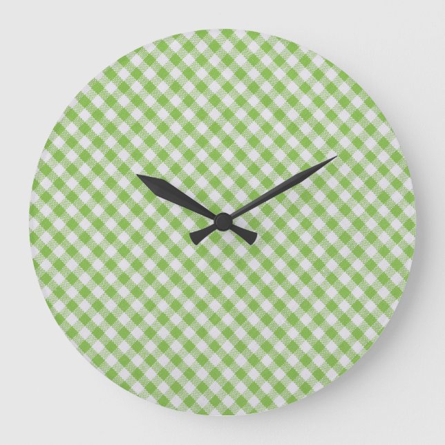 Green checkered fabric: closeup texture. large clock (Front)