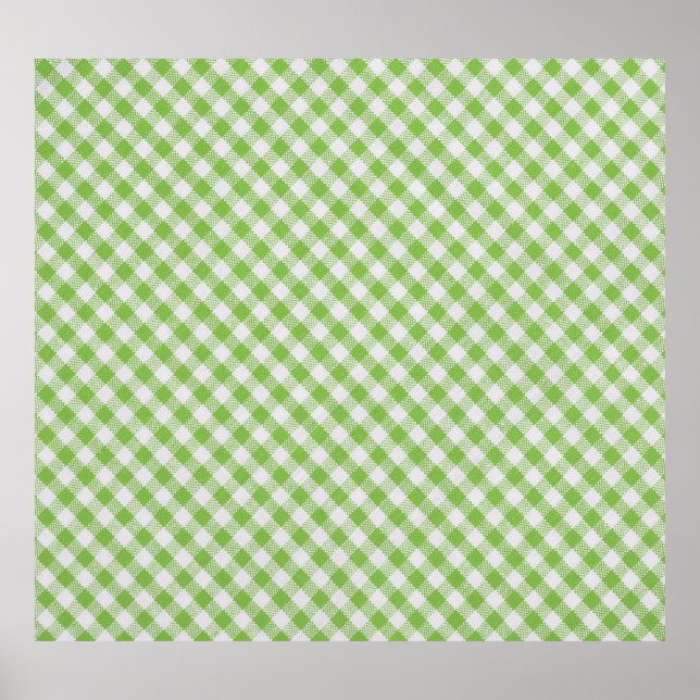 Green checkered fabric: closeup texture. poster (Front)