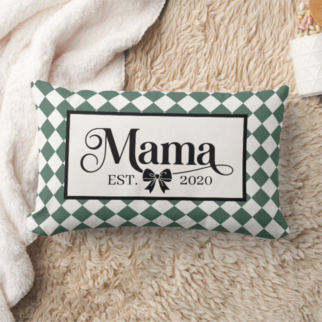 Green Checkered Harlequin Custom Mama Est. Lumbar Pillow (Blanket)