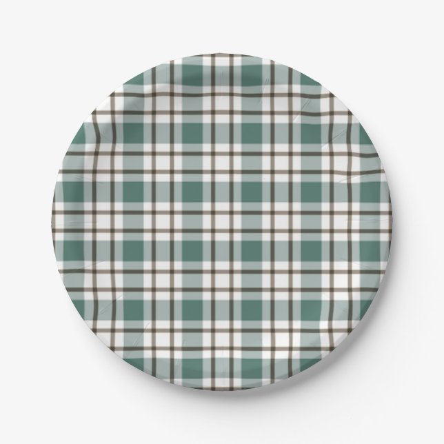 green checkered light tartan pattern paper plates (Front)