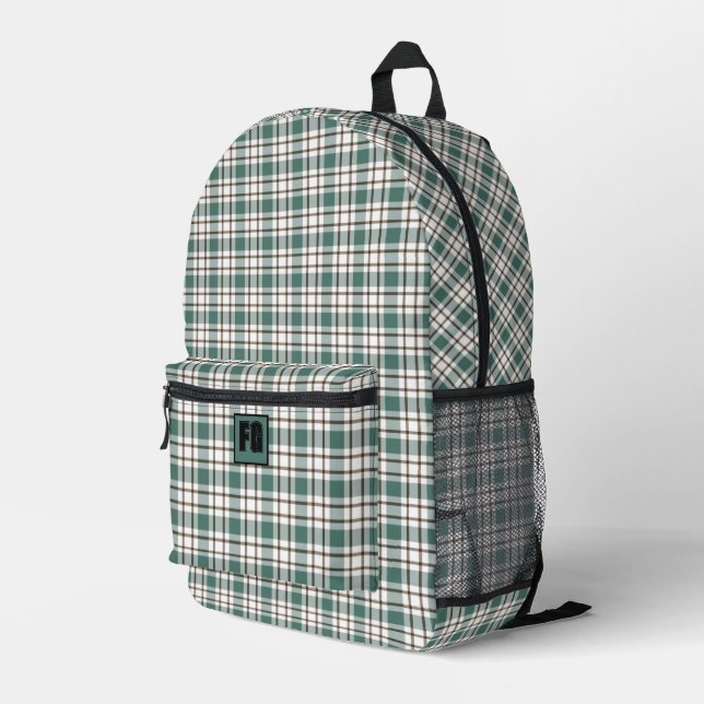 green checkered light tartan pattern printed backpack (Back Corner Right)