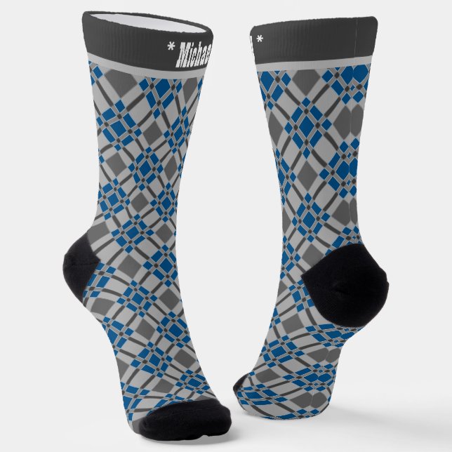 green checkered light tartan pattern socks (Angled)