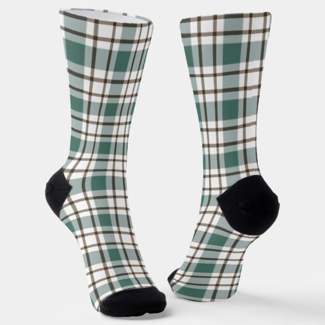 green checkered light tartan pattern socks (Angled)