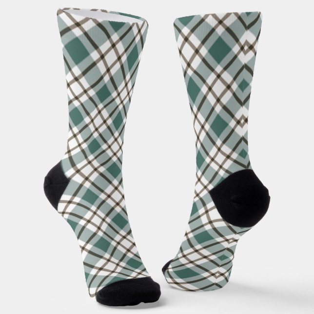 green checkered light tartan pattern socks (Angled)