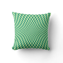 Green Checkered Optical Illusion Throw Pillow
