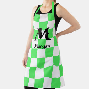 Green Checkered Pattern Background Apron