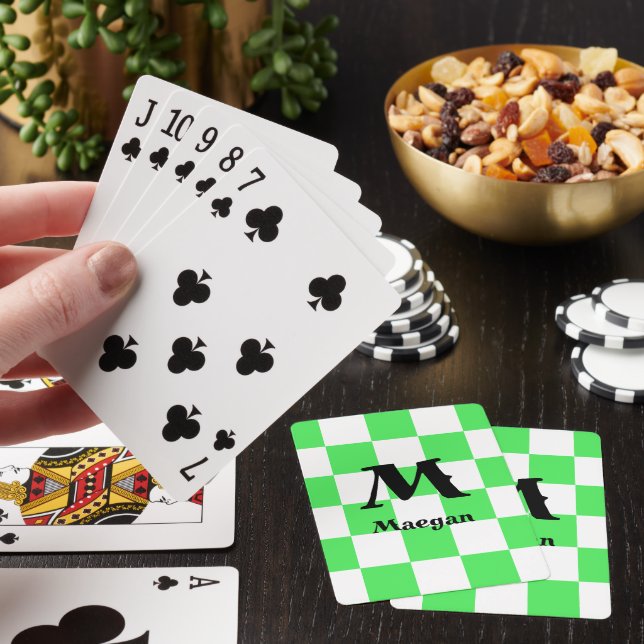 Green Checkered Pattern Background Poker Cards (In Situ)
