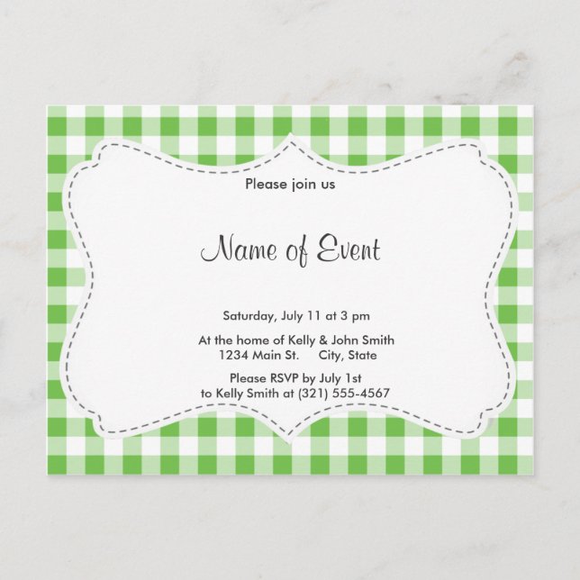 Green Checkered Pattern Invitation Postcard (Front)