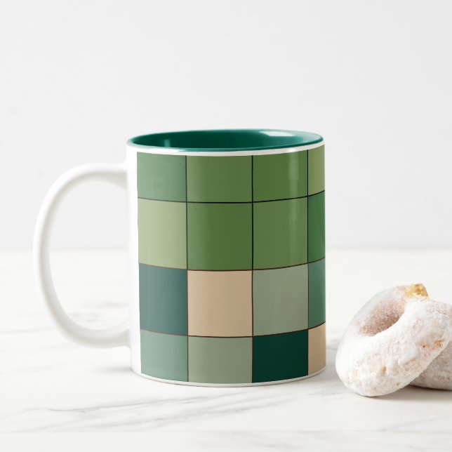 Green Checkered  Two-Tone Coffee Mug (With Donut)