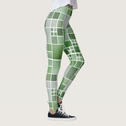 Green Checkered Watercolor Pattern Leggings