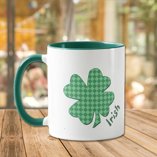 Green Checks Irish Shamrock Personalized Mug