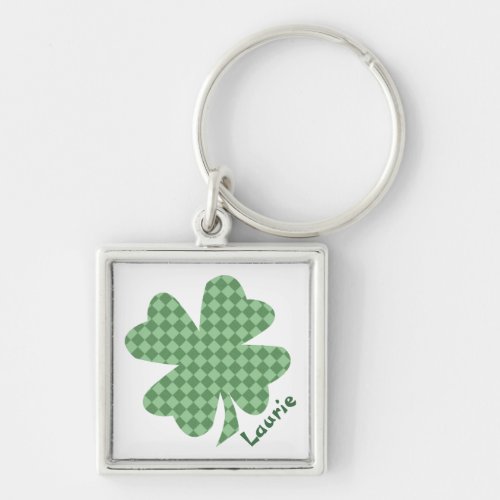 Green Checks Shamrock Personalized Keychain