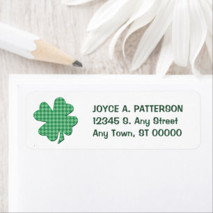 Green Checks Shamrock Return Address Label